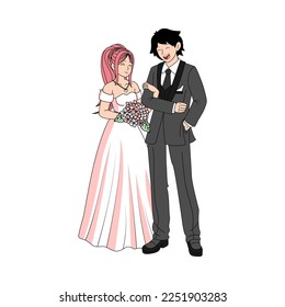 Vector Cartoon Cute Married Wedding Couple Isolated