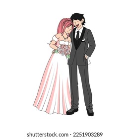 Vector Cartoon Cute Married Wedding Couple Isolated