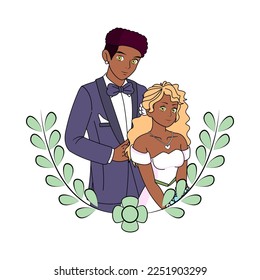 Vector Cartoon Cute Married Wedding Couple Isolated