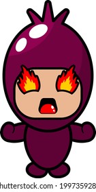 caricatura vectorial lindo personaje de mascota simple disfraz de Shallot enojado