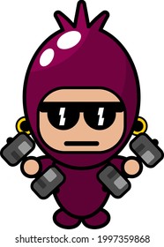 vector cartoon cute mascot character simple shallot costume lift the barbell