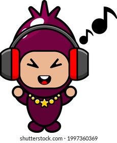 vector cartoon cute mascot character simple shallot costume listen to music