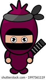vector cartoon cute mascot character simple Shallot costume ninja with carrying katana