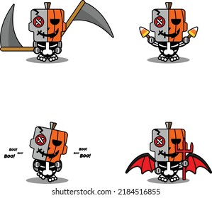 vector cartoon cute mascot character skull voodoo doll pumpkin set bundle halloween