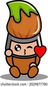 vector cartoon cute mascot costume character green brush pen with kiss lovet expression