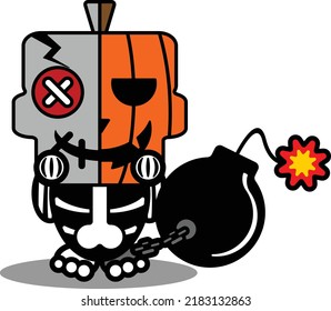vector cartoon cute mascot skull character voodoo doll pumpkin bomb