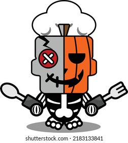 vector cartoon cute mascot skull character voodoo chef pumpkin doll