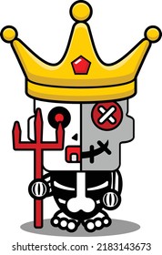 vector cartoon cute mascot skull character voodoo doll wearing king crown