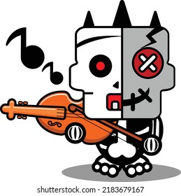 vector cartoon cute mascot skull character voodoo doll bone playing guitar