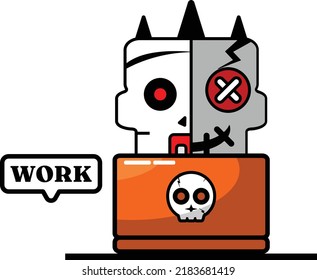 vector cartoon cute mascot skull character voodoo doll bone work
