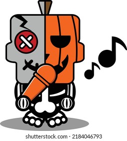 vector cartoon cute mascot skull character voodoo doll singing pumpkin
