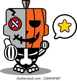 vector cartoon cute mascot skull character voodoo doll pumpkin star thumbs up