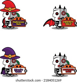 vector cartoon cute mascot skull character voodoo doll bone set bundle halloween sale