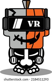vector cartoon cute mascot skull character voodoo doll virtual reality pumpkin