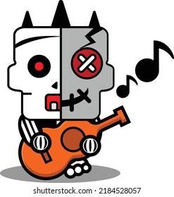 vector cartoon cute mascot skull character voodoo doll playing guitar