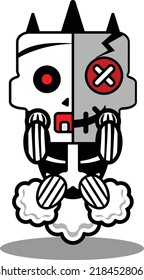 vector cartoon cute mascot skull character voodoo doll fart flying