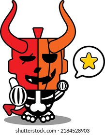 vector cartoon cute mascot skull pumpkin devil red star character thumbs up