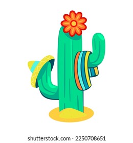 Vector Cartoon Cute Mexican Cactus llustration Isolated