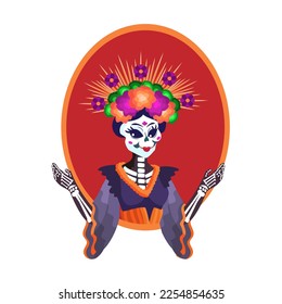 Ilustración de Catrina Mexicana de dibujos animados aislados