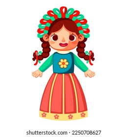 Vector Cartoon Cute Mexican Doll llustration Isolated