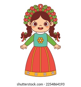 Vector Cartoon Cute Mexican Doll llustration Isolated