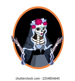 Vector Cartoon Cute Mexican Santa Muerte Illustration Isolated