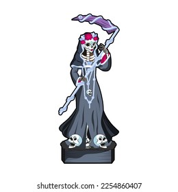 Vector Cartoon Cute Mexican Santa Muerte Illustration Isolated