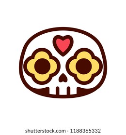 Vector Cartoon Cute Mexican Skull Icon Isolated