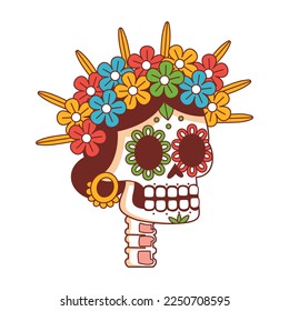 Vector Cartoon Cute Mexican Skull llustration Isolated