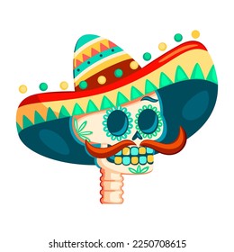 Vector Cartoon Cute Mexican Skull llustration Isolated