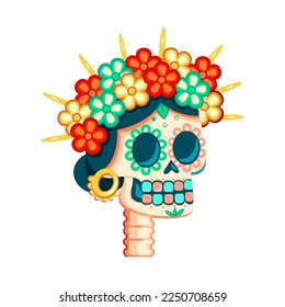 Vector Cartoon Cute Mexican Skull llustration Isolated