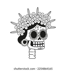 Vektor Cartoon Cute Mexican Skull Illustration einzeln