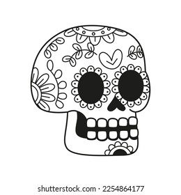 Vector Cartoon Cute Mexican Skull Illustration Isolated