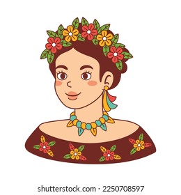 Vector Cartoon Cute Mexican Woman llustration Isolated