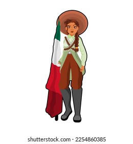 Vector Cartoon Cute Mexican Woman Illustration Isolated