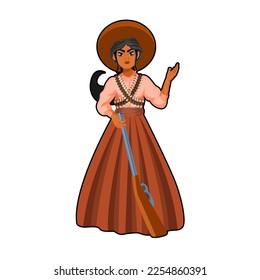 Vector Cartoon Cute Mexican Woman Illustration Isolated