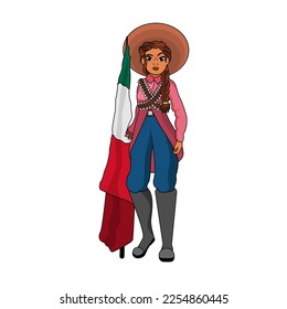 Ilustración de una mujer mexicana con dibujos animados aislados