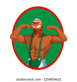 Vector Cartoon Cute Mexican Wrestler Illustration Isolated