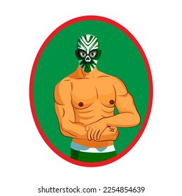 Vector Cartoon Cute Mexican Wrestler Illustration Isolated