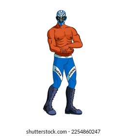 Vector Cartoon Cute Mexican Wrestler Illustration Isolated