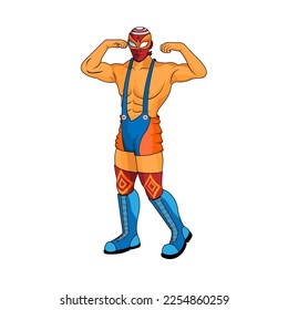 Vector Cartoon Cute Mexican Wrestler Illustration Isolated