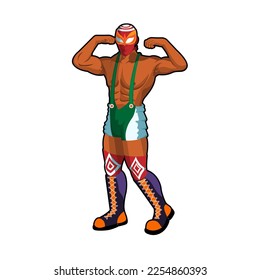 Vector Cartoon Cute Mexican Wrestler Illustration Isolated