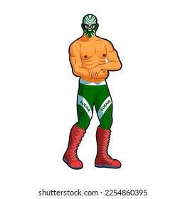 Vector Cartoon Cute Mexican Wrestler Illustration Isolated