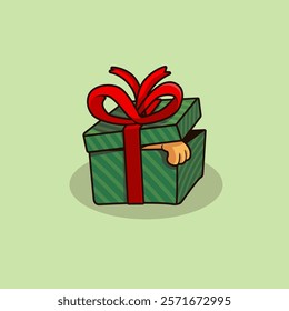 vector cartoon of a cute mischievous cat hiding inside a christmas gift