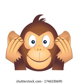 Vector Cartoon Cute Monkey Emoji Icon Isolated