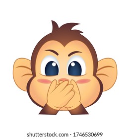 Vector Cartoon Cute Monkey Emoji Icon Isolated