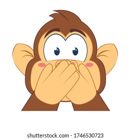 Vector Cartoon Cute Monkey Emoji Icon Isolated