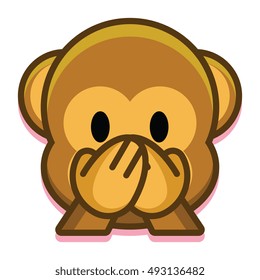 Vector Cartoon Cute Monkey Face Isolated On White Background