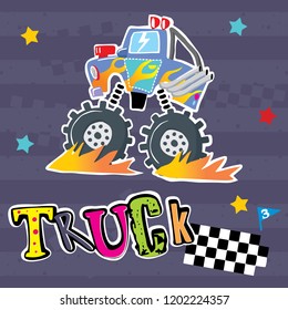 vector cartoon of cute monster truck illustration