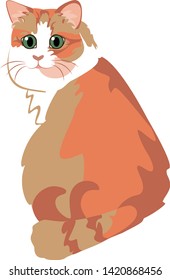 Vector Cartoon Cute Orange Cat Illustration Isolated